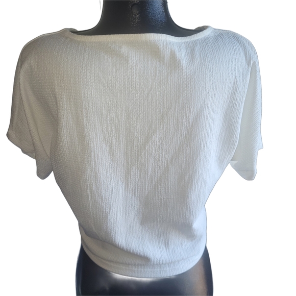Zara White Textured Short Sleeve V-Neck Top S - Picture 5 of 6